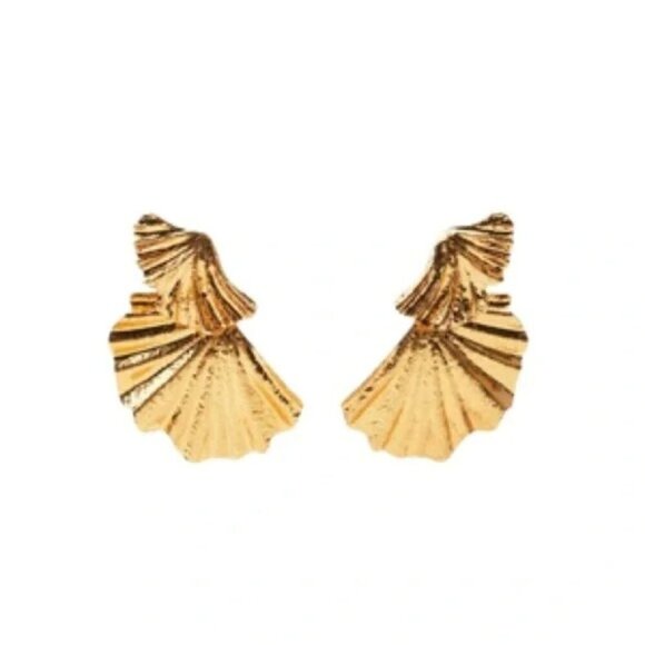 Zara Nwt Gold Fan Earrings New Without Tags - Picture 2 of 7